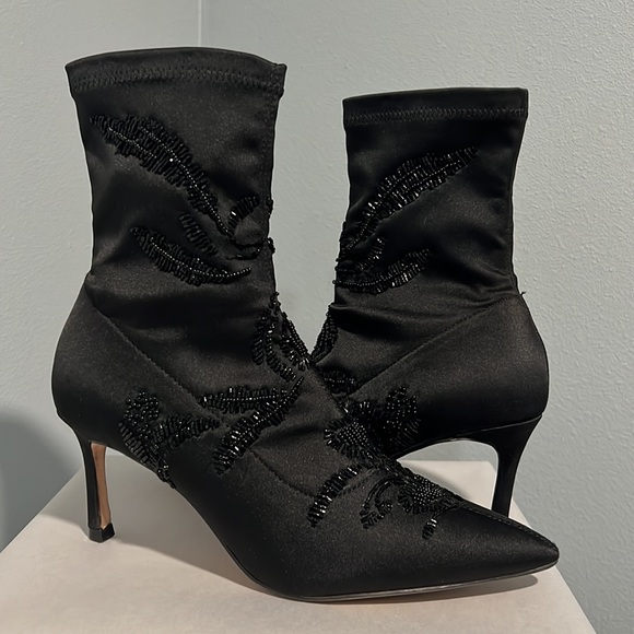 Zara Basics Black Satin Beaded Booties Boots - Picture 12 of 14